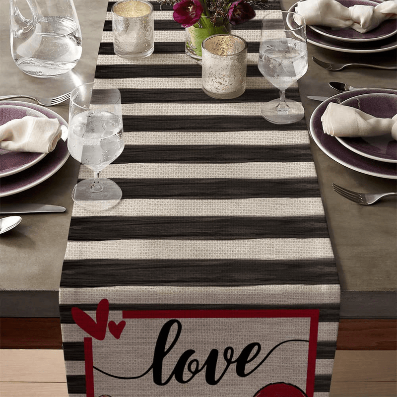 ARKENY Valentines Day Table Runner 13X72 Inches Gnomes Heart Black Strip Farmhouse Indoor Vintage Holiday Love Theme Gathering Dinner Party Decor Home & Garden > Decor > Seasonal & Holiday Decorations ARKENY   