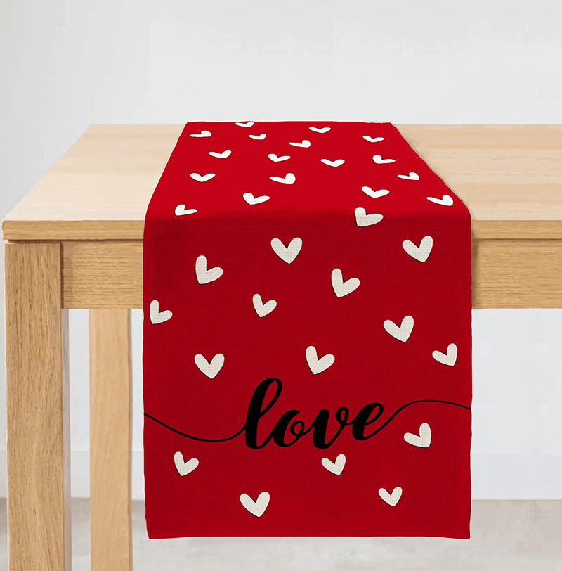 ARKENY Valentines Day Table Runner 13X72 Inches Heart Red Farmhouse Indoor Outdoor Vintage Love Holiday Theme Gathering Dinner Party Decor Home & Garden > Decor > Seasonal & Holiday Decorations ARKENY   