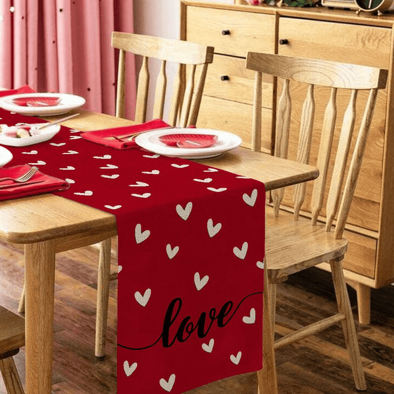 ARKENY Valentines Day Table Runner 13X72 Inches Heart Red Farmhouse Indoor Outdoor Vintage Love Holiday Theme Gathering Dinner Party Decor