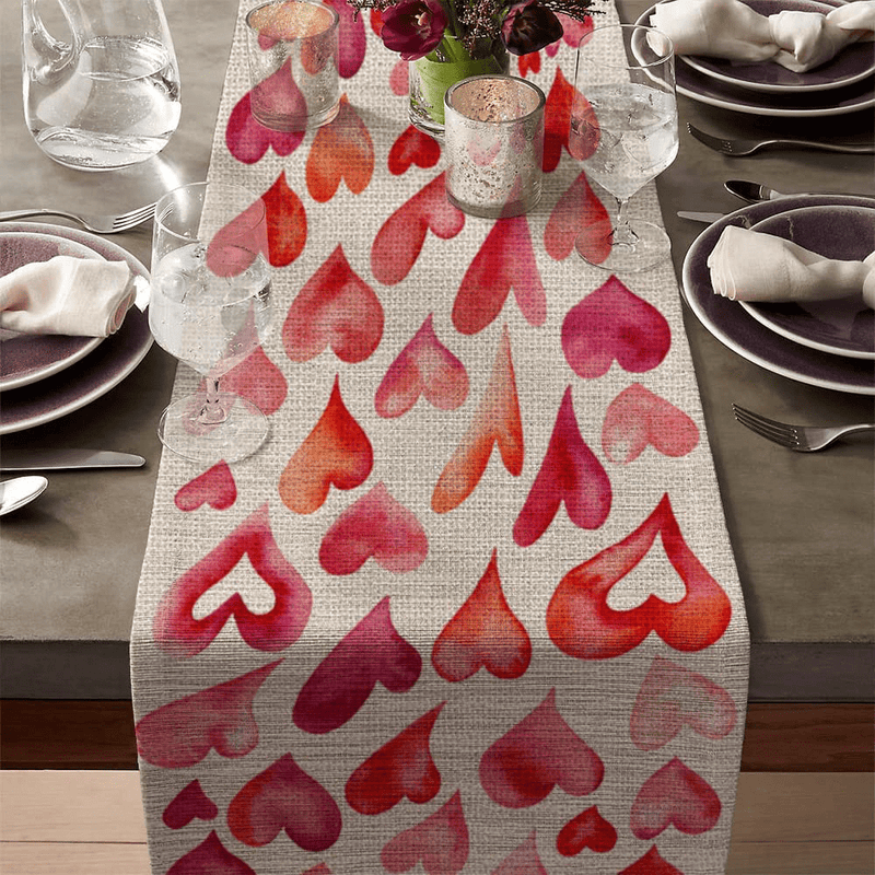 ARKENY Valentines Day Table Runner 13X72 Inches Love Red Farmhouse Indoor Vintage Holiday Heart Theme Gathering Dinner Party Decor Home & Garden > Decor > Seasonal & Holiday Decorations ARKENY   