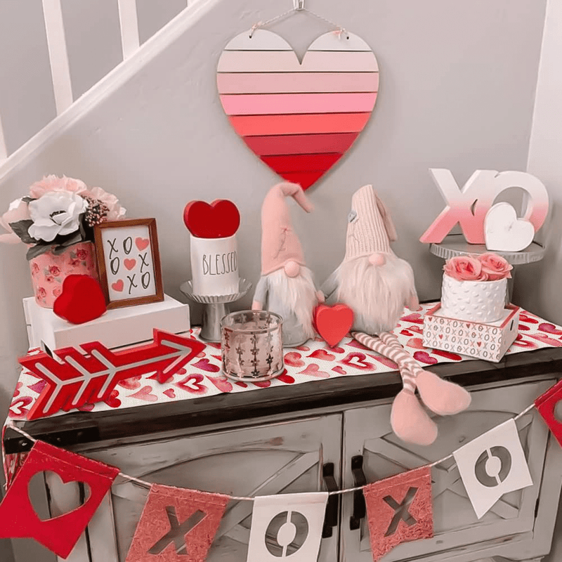 ARKENY Valentines Day Table Runner 13X72 Inches Love Red Farmhouse Indoor Vintage Holiday Heart Theme Gathering Dinner Party Decor Home & Garden > Decor > Seasonal & Holiday Decorations ARKENY   