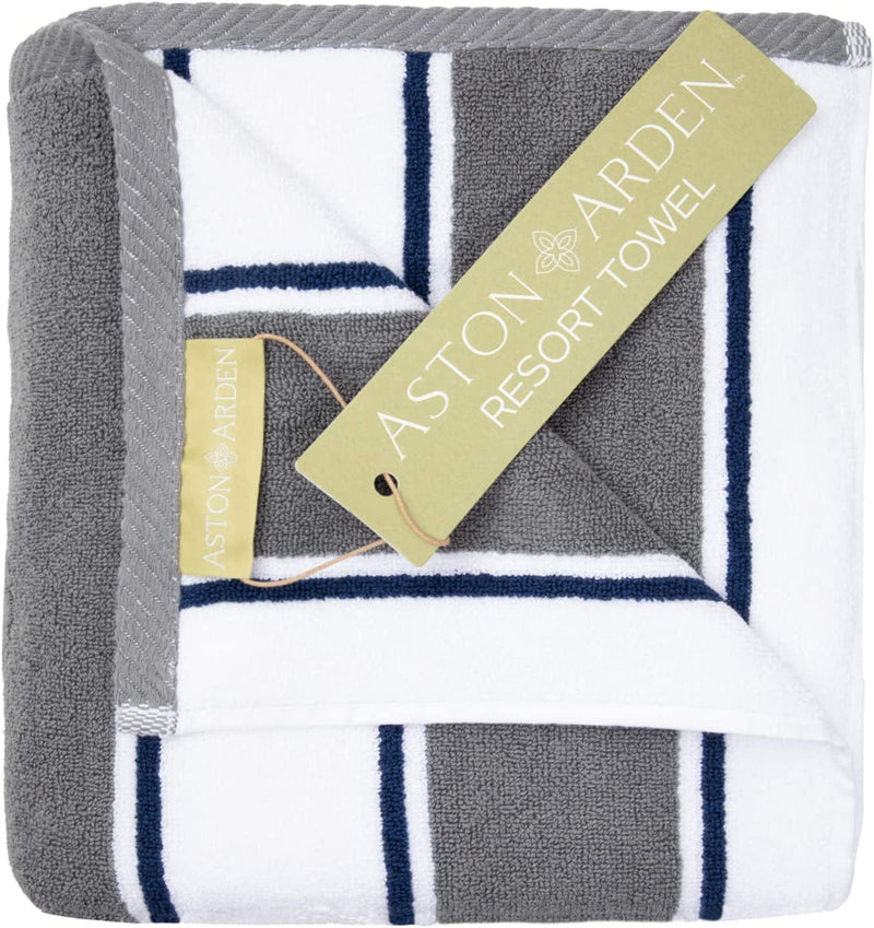 Arkwright Oversized Striped Beach Towel - 100% Ring Spun Cotton, 600 GSM Soft Quick Dry Bath Towels Perfect for Hotel Pool and Bathroom Tub, 35 X 70, Green/Blue Home & Garden > Linens & Bedding > Towels Arkwright LLC Gray/Navy 1 