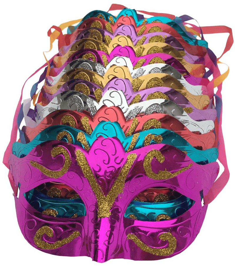 Arlai Pack of 12, Gold shining plated party mask wedding props masquerade mardi gras mask Apparel & Accessories > Costumes & Accessories > Masks Arlai Default Title  