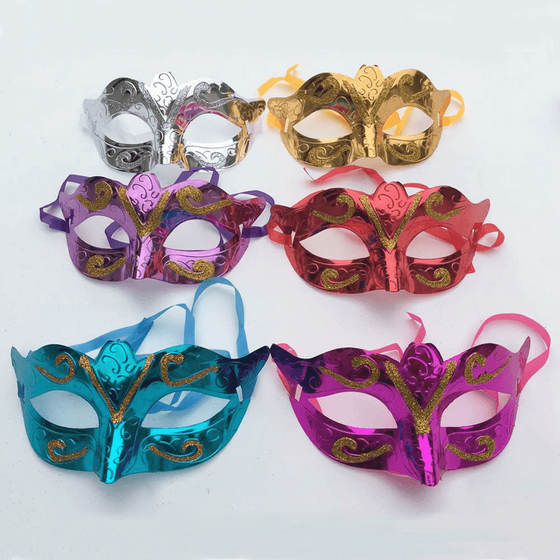 Arlai Pack of 12, Gold shining plated party mask wedding props masquerade mardi gras mask