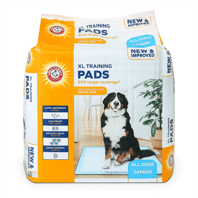 Arm & Hammer for Dogs Training Pads - New & Improved Super Absorbent, Leak-Proof, Odor Control Quilted Puppy Pads with Baking Soda -Bulk Wee Wee Pads from Arm and Hammer, Dog Pads Animals & Pet Supplies > Pet Supplies > Dog Supplies > Dog Diaper Pads & Liners Arm & Hammer XL Pads 54 Count 