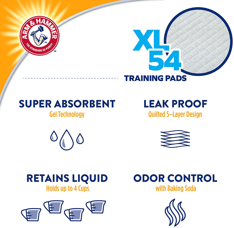 Arm & Hammer for Dogs Training Pads - New & Improved Super Absorbent, Leak-Proof, Odor Control Quilted Puppy Pads with Baking Soda -Bulk Wee Wee Pads from Arm and Hammer, Dog Pads Animals & Pet Supplies > Pet Supplies > Dog Supplies > Dog Diaper Pads & Liners Arm & Hammer   