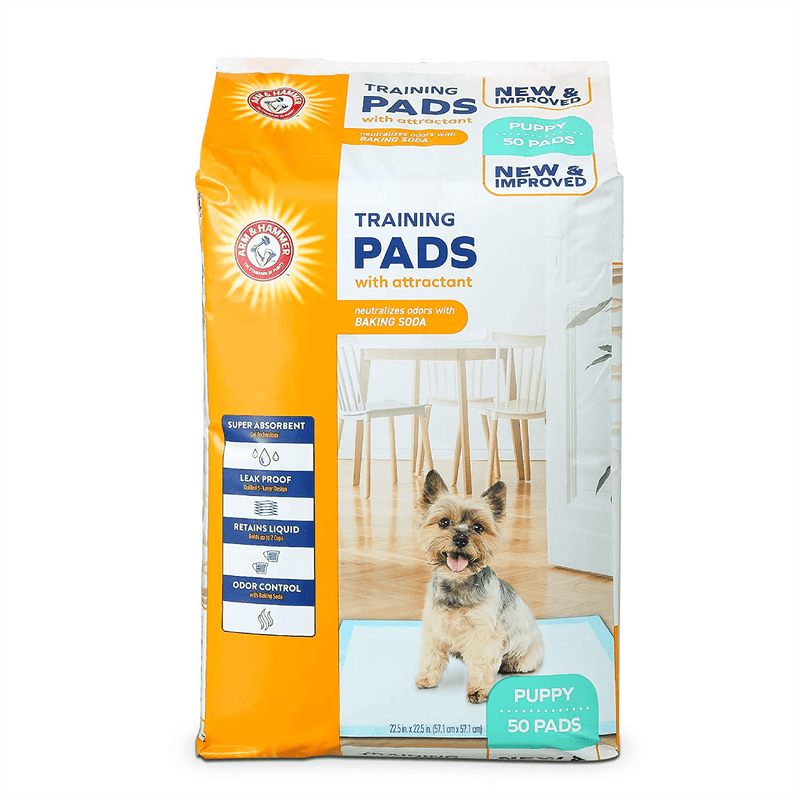 Arm & Hammer for Dogs Training Pads - New & Improved Super Absorbent, Leak-Proof, Odor Control Quilted Puppy Pads with Baking Soda -Bulk Wee Wee Pads from Arm and Hammer, Dog Pads Animals & Pet Supplies > Pet Supplies > Dog Supplies > Dog Diaper Pads & Liners Arm & Hammer With Attractant 50 Count (Pack of 1) 