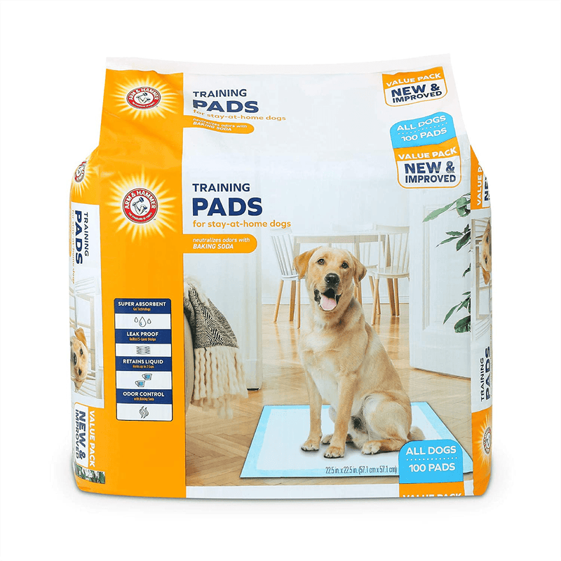Arm & Hammer for Dogs Training Pads - New & Improved Super Absorbent, Leak-Proof, Odor Control Quilted Puppy Pads with Baking Soda -Bulk Wee Wee Pads from Arm and Hammer, Dog Pads Animals & Pet Supplies > Pet Supplies > Dog Supplies > Dog Diaper Pads & Liners Arm & Hammer Stay At Home Dog 100 Count (Pack of 1) 