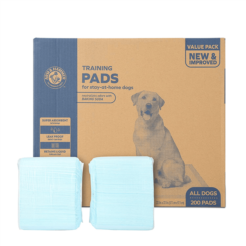 Arm & Hammer for Dogs Training Pads - New & Improved Super Absorbent, Leak-Proof, Odor Control Quilted Puppy Pads with Baking Soda -Bulk Wee Wee Pads from Arm and Hammer, Dog Pads Animals & Pet Supplies > Pet Supplies > Dog Supplies > Dog Diaper Pads & Liners Arm & Hammer Stay At Home Dog 200 Count (Pack of 1) 