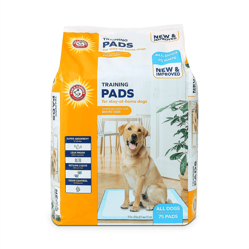Arm & Hammer for Dogs Training Pads - New & Improved Super Absorbent, Leak-Proof, Odor Control Quilted Puppy Pads with Baking Soda -Bulk Wee Wee Pads from Arm and Hammer, Dog Pads Animals & Pet Supplies > Pet Supplies > Dog Supplies > Dog Diaper Pads & Liners Arm & Hammer Stay At Home Dog 75 Count (Pack of 1) 
