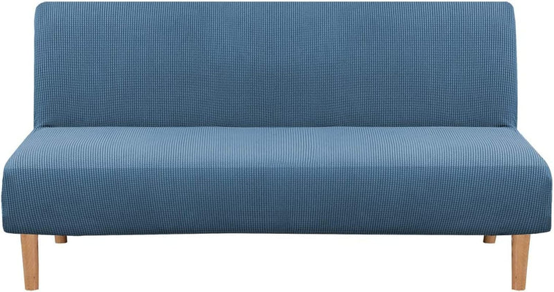 Armless Futon Cover Stretch Sofa Bed Slipcover Protector Elastic Feature Rich Textured High Spandex Small Checks Jacquard Fabric Futon Cover, Machine Washable, Gray Home & Garden > Decor > Chair & Sofa Cushions H.VERSAILTEX Dusty Blue  