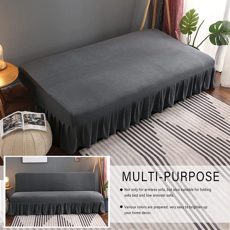 Armless Futon Cover with Skirt Ruffled Stretch Futon Sofa Bed Cover Machine Washable Stain Resistant Futon Couch Cover Charcoal Gray 59"-70.5" Home & Garden > Decor > Chair & Sofa Cushions GIANCO FERRO   