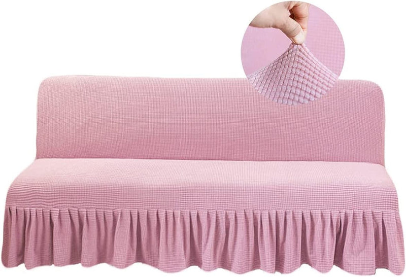 Armless Futon Cover with Skirt Ruffled Stretch Futon Sofa Bed Cover Machine Washable Stain Resistant Futon Couch Cover Charcoal Gray 59"-70.5" Home & Garden > Decor > Chair & Sofa Cushions GIANCO FERRO Pink Medium (Length 59"-67") 