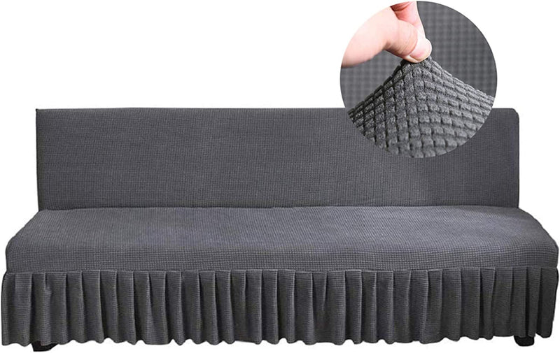 Armless Futon Cover with Skirt Ruffled Stretch Futon Sofa Bed Cover Machine Washable Stain Resistant Futon Couch Cover Charcoal Gray 59"-70.5" Home & Garden > Decor > Chair & Sofa Cushions GIANCO FERRO Charcoal Gray Medium (Length 59"-67") 