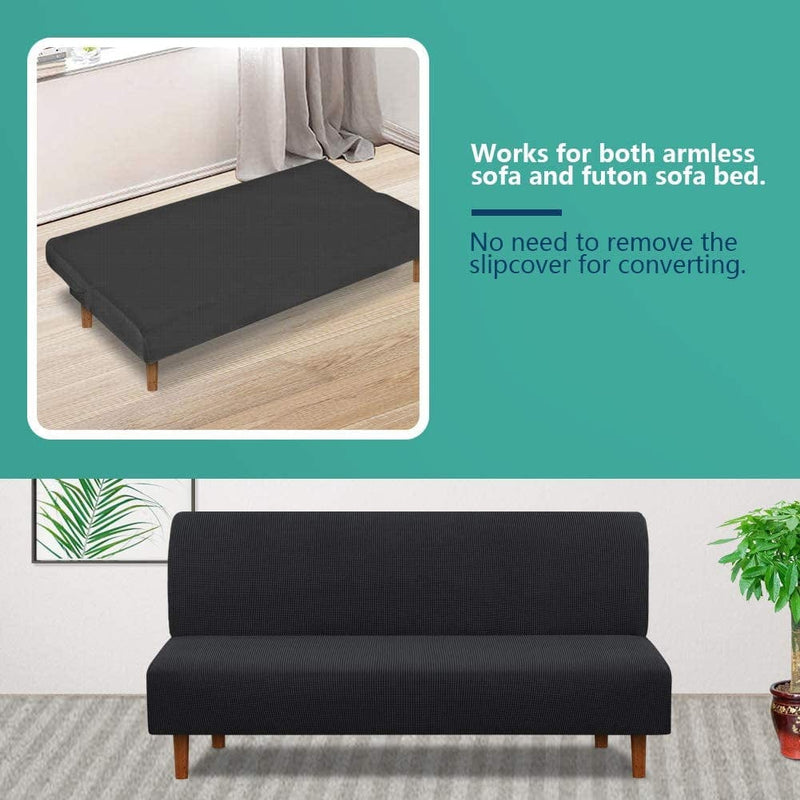 Armless Futon Slipcover, Icover High Stretchy Sofa Bed Couch Cover, Machine Washable Spandex Jacquard Fabric, Bottom Elastic Easy to Install, Non-Slip Furniture Protector (Black) Home & Garden > Decor > Chair & Sofa Cushions i COVER   