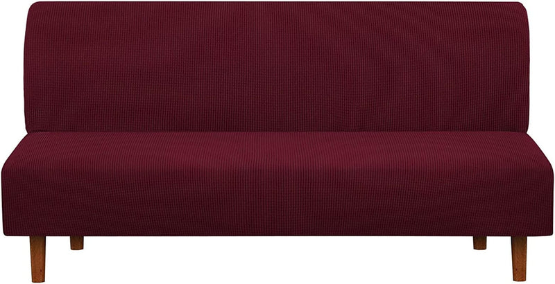 Armless Futon Slipcover, Icover High Stretchy Sofa Bed Couch Cover, Machine Washable Spandex Jacquard Fabric, Bottom Elastic Easy to Install, Non-Slip Furniture Protector (Black) Home & Garden > Decor > Chair & Sofa Cushions i COVER Burgundy  