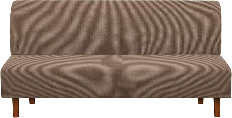 Armless Futon Slipcover, Icover High Stretchy Sofa Bed Couch Cover, Machine Washable Spandex Jacquard Fabric, Bottom Elastic Easy to Install, Non-Slip Furniture Protector (Black) Home & Garden > Decor > Chair & Sofa Cushions i COVER Brown  