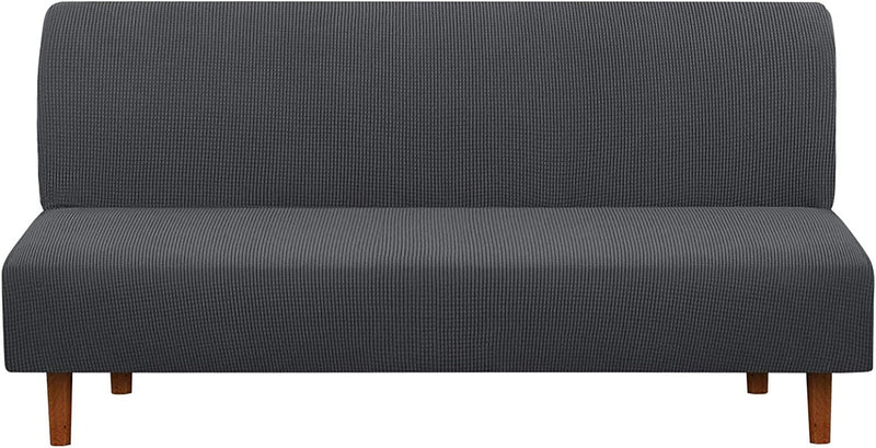 Armless Futon Slipcover, Icover High Stretchy Sofa Bed Couch Cover, Machine Washable Spandex Jacquard Fabric, Bottom Elastic Easy to Install, Non-Slip Furniture Protector (Black) Home & Garden > Decor > Chair & Sofa Cushions i COVER Dark Grey  