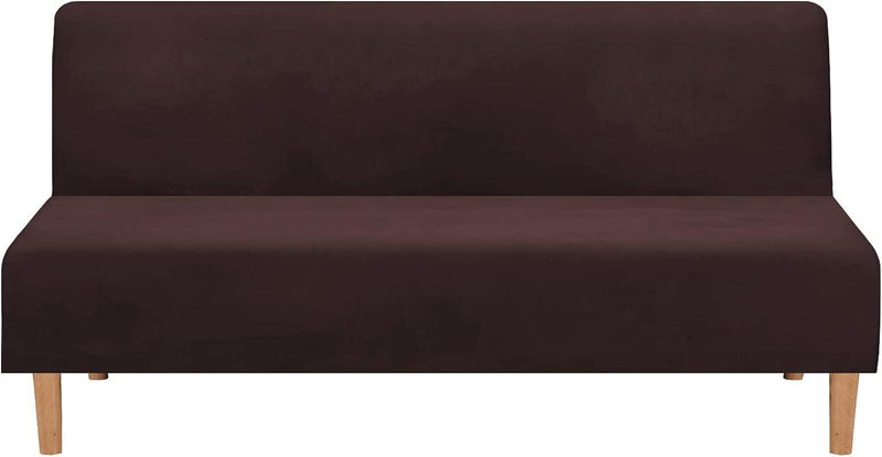 Armless Sofa Bed Cover Futon Slipcover Stretch Jacquard Full Folding Sofa Couch Futon Non-Armrest Furniture Protector with Elastic Bottom (Khaki) Home & Garden > Decor > Chair & Sofa Cushions MIFXIN Velvet Brown  
