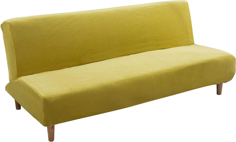 Armless Sofa Bed Cover Futon Slipcover Stretch Jacquard Full Folding Sofa Couch Futon Non-Armrest Furniture Protector with Elastic Bottom (Khaki) Home & Garden > Decor > Chair & Sofa Cushions MIFXIN Velvet Grass Yellow  