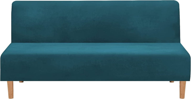 Armless Sofa Bed Cover Futon Slipcover Stretch Jacquard Full Folding Sofa Couch Futon Non-Armrest Furniture Protector with Elastic Bottom (Khaki) Home & Garden > Decor > Chair & Sofa Cushions MIFXIN Velvet Blue-deep  