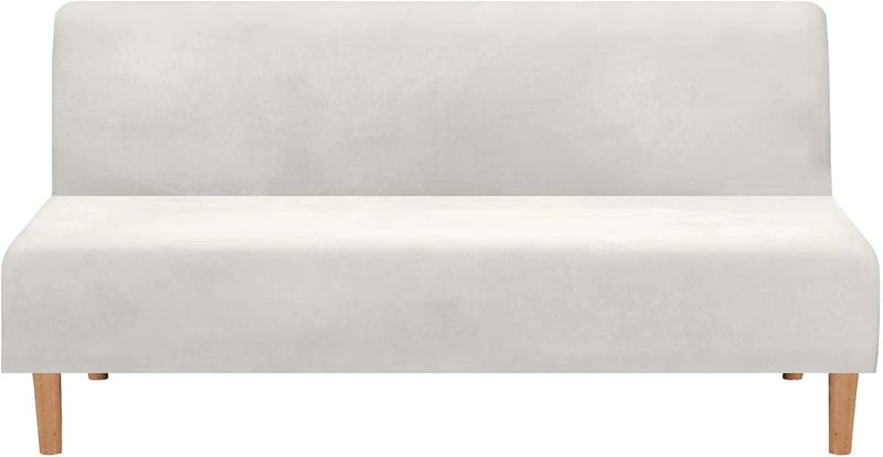 Armless Sofa Bed Cover Futon Slipcover Stretch Jacquard Full Folding Sofa Couch Futon Non-Armrest Furniture Protector with Elastic Bottom (Khaki) Home & Garden > Decor > Chair & Sofa Cushions MIFXIN Velvet White  