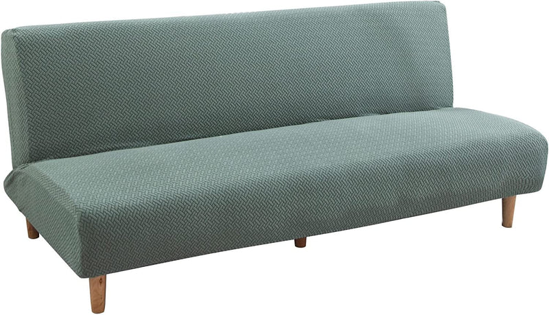 Armless Sofa Bed Cover Futon Slipcover Stretch Jacquard Full Folding Sofa Couch Futon Non-Armrest Furniture Protector with Elastic Bottom (Khaki) Home & Garden > Decor > Chair & Sofa Cushions MIFXIN Jacquard Green  