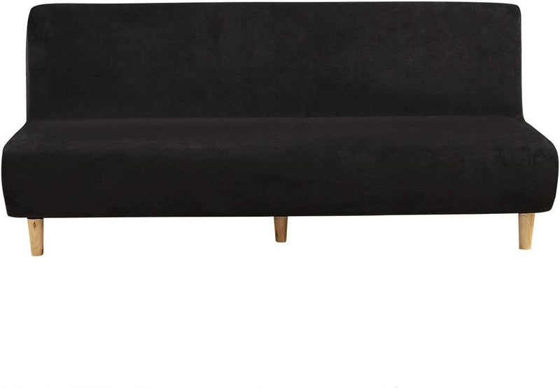 Armless Sofa Bed Cover Futon Slipcover Stretch Jacquard Full Folding Sofa Couch Futon Non-Armrest Furniture Protector with Elastic Bottom (Khaki) Home & Garden > Decor > Chair & Sofa Cushions MIFXIN Plush Black  