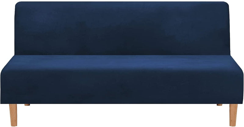 Armless Sofa Bed Cover Futon Slipcover Stretch Jacquard Full Folding Sofa Couch Futon Non-Armrest Furniture Protector with Elastic Bottom (Khaki) Home & Garden > Decor > Chair & Sofa Cushions MIFXIN Velvet Dark Blue  