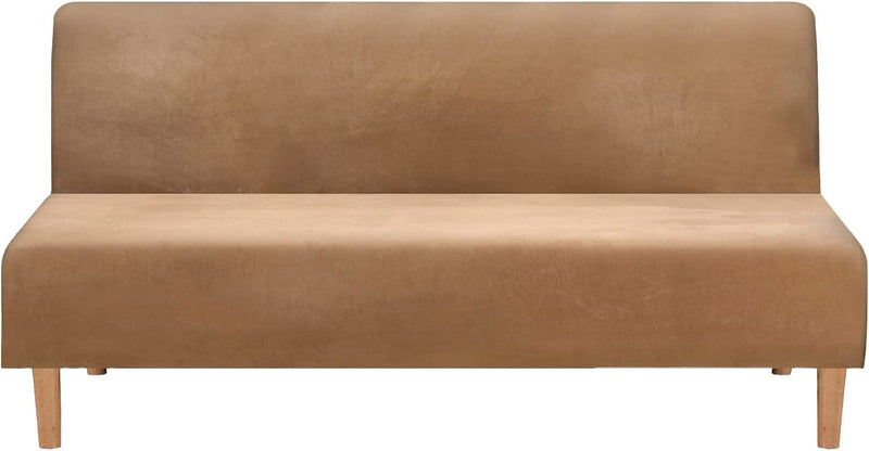Armless Sofa Bed Cover Futon Slipcover Stretch Jacquard Full Folding Sofa Couch Futon Non-Armrest Furniture Protector with Elastic Bottom (Khaki) Home & Garden > Decor > Chair & Sofa Cushions MIFXIN Velvet Tan  