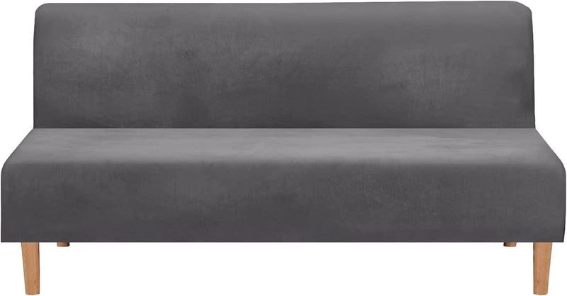Armless Sofa Bed Cover Futon Slipcover Stretch Jacquard Full Folding Sofa Couch Futon Non-Armrest Furniture Protector with Elastic Bottom (Khaki) Home & Garden > Decor > Chair & Sofa Cushions MIFXIN Velvet Grey  
