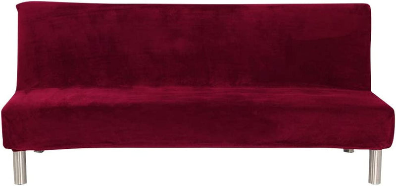 Armless Sofa Bed Cover Futon Slipcover Stretch Jacquard Full Folding Sofa Couch Futon Non-Armrest Furniture Protector with Elastic Bottom (Khaki) Home & Garden > Decor > Chair & Sofa Cushions MIFXIN Plush Red  