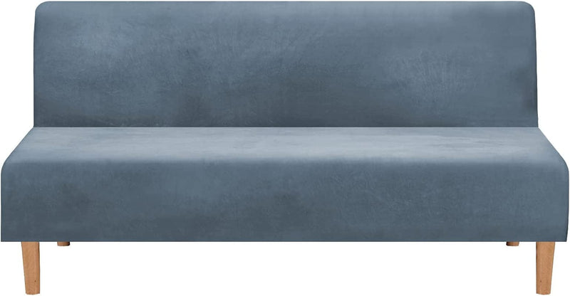 Armless Sofa Bed Cover Futon Slipcover Stretch Jacquard Full Folding Sofa Couch Futon Non-Armrest Furniture Protector with Elastic Bottom (Khaki) Home & Garden > Decor > Chair & Sofa Cushions MIFXIN Velvet Blue-grey  