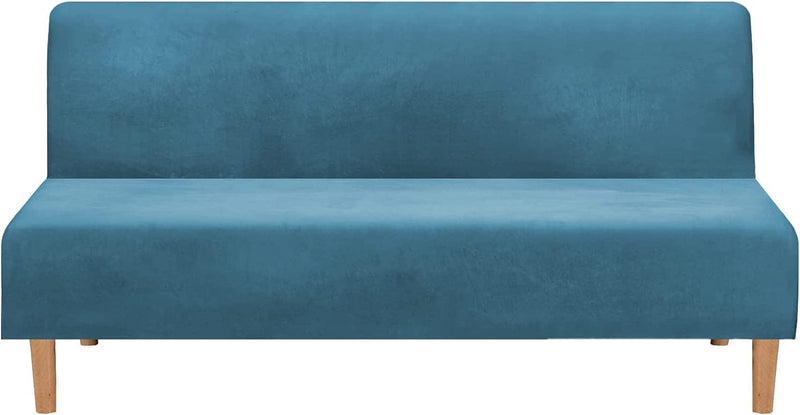 Armless Sofa Bed Cover Futon Slipcover Stretch Jacquard Full Folding Sofa Couch Futon Non-Armrest Furniture Protector with Elastic Bottom (Khaki) Home & Garden > Decor > Chair & Sofa Cushions MIFXIN Velvet Blue-light  