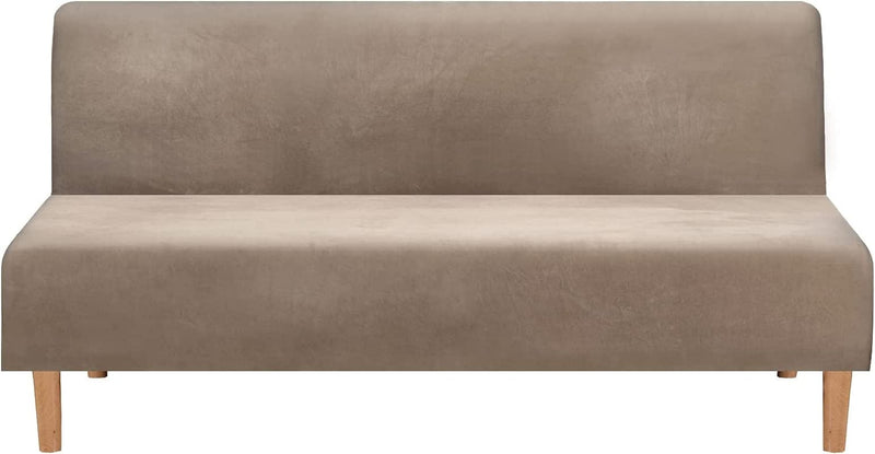 Armless Sofa Bed Cover Futon Slipcover Stretch Jacquard Full Folding Sofa Couch Futon Non-Armrest Furniture Protector with Elastic Bottom (Khaki) Home & Garden > Decor > Chair & Sofa Cushions MIFXIN Velvet Taupe  