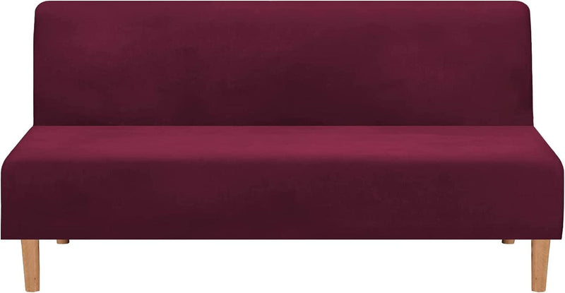 Armless Sofa Bed Cover Futon Slipcover Stretch Jacquard Full Folding Sofa Couch Futon Non-Armrest Furniture Protector with Elastic Bottom (Red) Home & Garden > Decor > Chair & Sofa Cushions MIFXIN Velvet Wine Red  