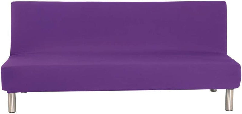 Armless Sofa Bed Cover Futon Slipcover Stretch Jacquard Full Folding Sofa Couch Futon Non-Armrest Furniture Protector with Elastic Bottom (Red) Home & Garden > Decor > Chair & Sofa Cushions MIFXIN Solid Purple  
