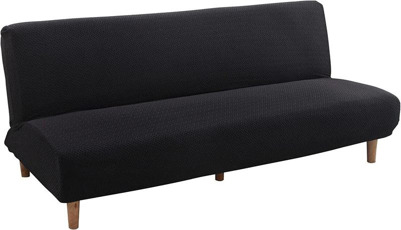 Armless Sofa Bed Cover Futon Slipcover Stretch Jacquard Full Folding Sofa Couch Futon Non-Armrest Furniture Protector with Elastic Bottom (Red) Home & Garden > Decor > Chair & Sofa Cushions MIFXIN Jacquard Black  