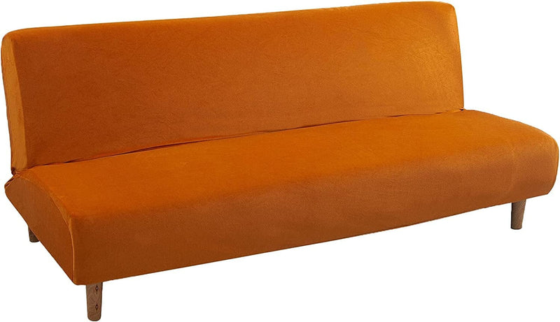 Armless Sofa Bed Cover Futon Slipcover Stretch Jacquard Full Folding Sofa Couch Futon Non-Armrest Furniture Protector with Elastic Bottom (Red) Home & Garden > Decor > Chair & Sofa Cushions MIFXIN Velvet Orange  