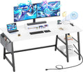 Armocity Computer Desk with Outlet and USB Charging Port, 55 Inch Desk with Reversible Storage Shelves, Gaming Desk with Moveable Monitor Stand and Storage Bag for Home Office Workstation, White