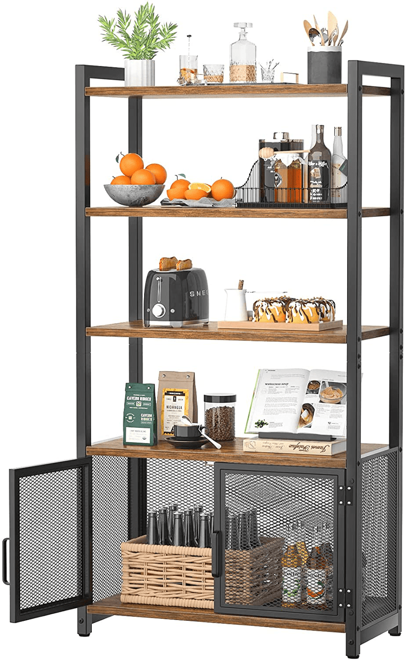 Armocity Storage Cabinet with 2 Doors and 5 Shelves, Bathroom Storage Cabinet with 5-Tier Shelves, Industrial Storage Cabinet for Living Room and Kitchen, Entryway Cabinet, Grey Oak Home & Garden > Kitchen & Dining > Food Storage Armocity Rustic Brown  