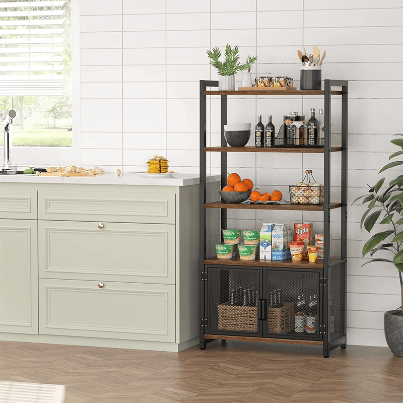 Armocity Storage Cabinet with 2 Doors and 5 Shelves, Bathroom Storage Cabinet with 5-Tier Shelves, Industrial Storage Cabinet for Living Room and Kitchen, Entryway Cabinet, Rustic Brown Home & Garden > Kitchen & Dining > Food Storage Armocity   