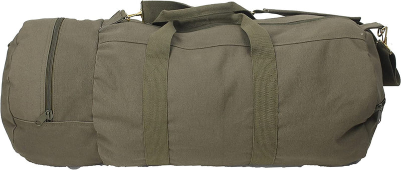 ARMYU Cotton Canvas Large Shoulder Duffle Bag, Olive Drab Military Tote with Straps for Sports, Gym, Work, Everyday, Travel, Camping, Hiking, Overnight, Weekend - Packable, Carryall, Holdall