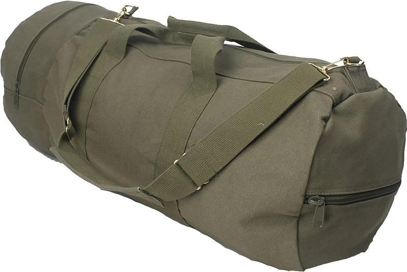 ARMYU Cotton Canvas Large Shoulder Duffle Bag, Olive Drab Military Tote with Straps for Sports, Gym, Work, Everyday, Travel, Camping, Hiking, Overnight, Weekend - Packable, Carryall, Holdall
