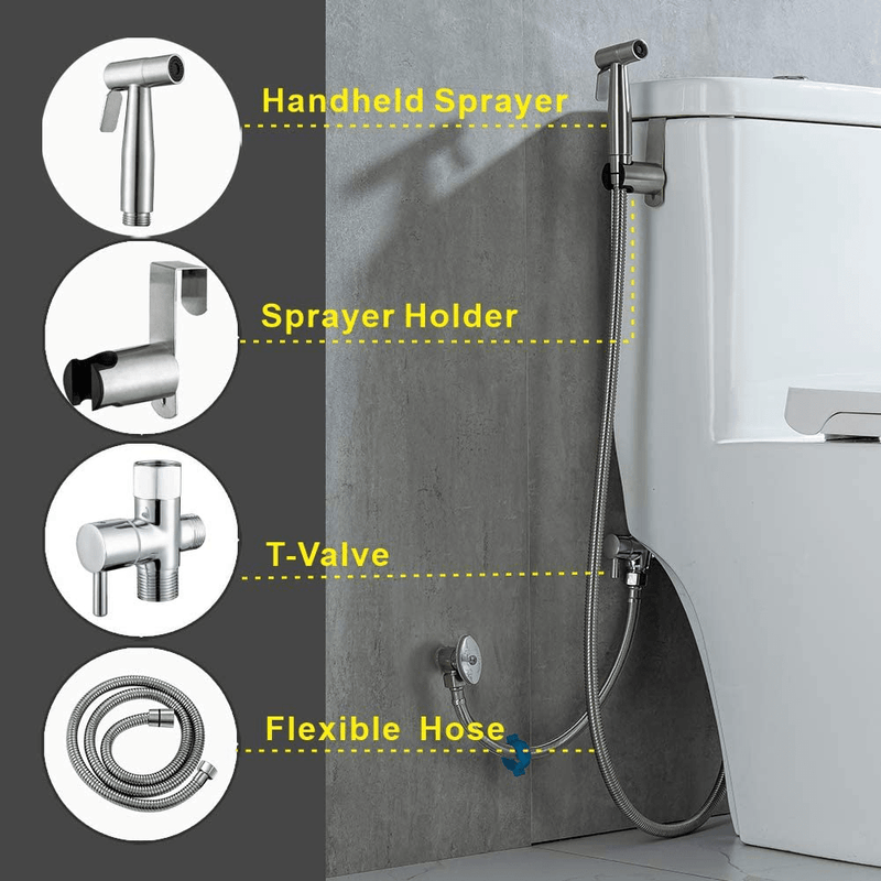 Arofa Handheld Bidet Sprayer for Toilet-Adjustable Water Pressure Control with Bidet Hose for Feminine Wash, Stainless Steel Brushed Nickel Cloth Diaper Bidet Toilet Sprayer for Baby Wash