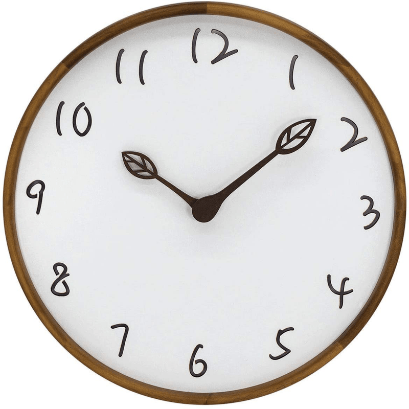 AROMUSTIME 12 Inches Round Wood Wall Clock with Hollow Arabic Numerals, Whisper Quiet, Wood Leaf Pointer&No Glass Cover, for Office Kitchen Bedroom Classroom&Living Room, Brown Home & Garden > Decor > Clocks > Wall Clocks AROMUSTIME Hollow  
