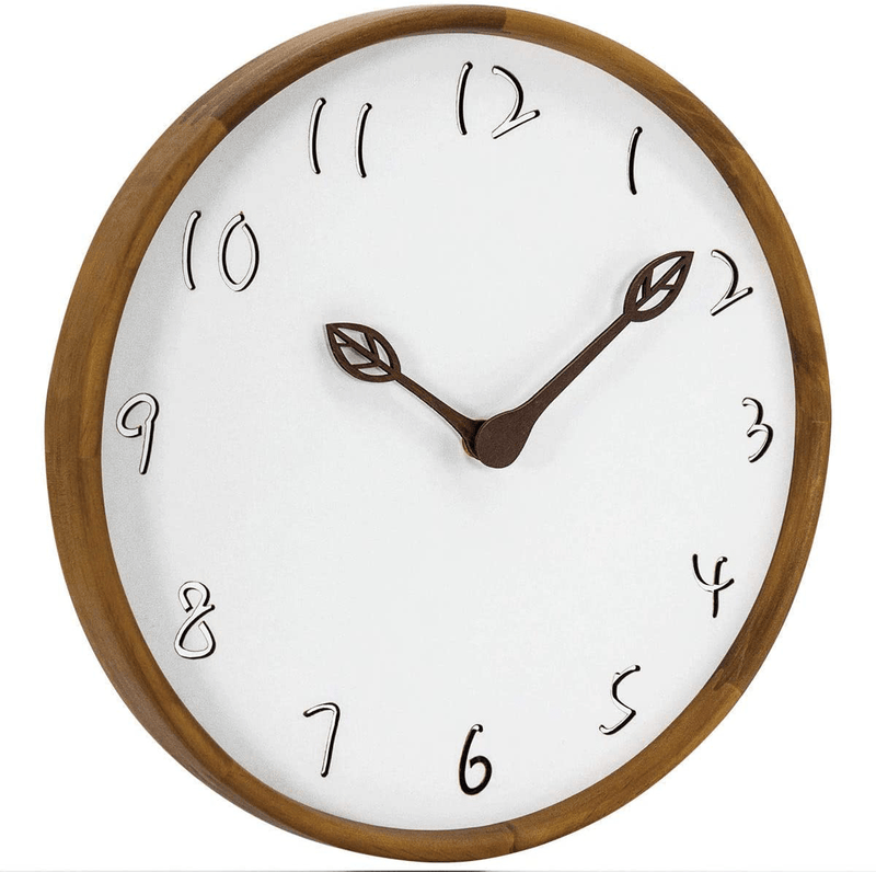 AROMUSTIME 12 Inches Round Wood Wall Clock with Hollow Arabic Numerals, Whisper Quiet, Wood Leaf Pointer&No Glass Cover, for Office Kitchen Bedroom Classroom&Living Room, Brown Home & Garden > Decor > Clocks > Wall Clocks AROMUSTIME   