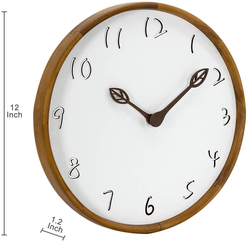AROMUSTIME 12 Inches Round Wood Wall Clock with Hollow Arabic Numerals, Whisper Quiet, Wood Leaf Pointer&No Glass Cover, for Office Kitchen Bedroom Classroom&Living Room, Brown Home & Garden > Decor > Clocks > Wall Clocks AROMUSTIME   