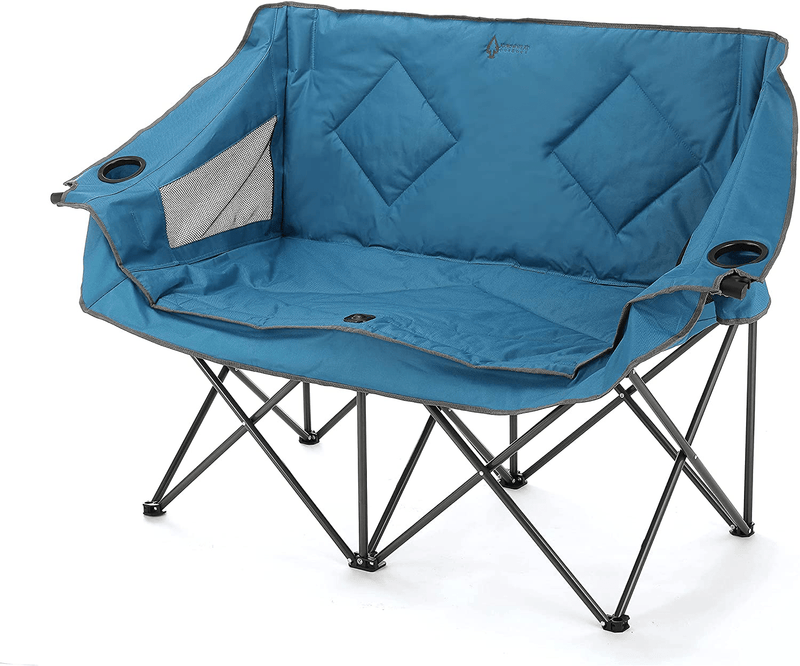 ARROWHEAD OUTDOOR Portable Folding Double Duo Camping Chair Loveseat W/ 2 Cup & Wine Glass Holder, Heavy-Duty Carrying Bag, Padded Seats & Armrests, Supports up to 500Lbs, Usa-Based Support Sporting Goods > Outdoor Recreation > Camping & Hiking > Camp Furniture ARROWHEAD OUTDOOR Blue  