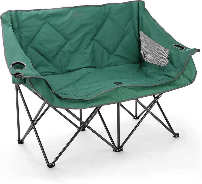 ARROWHEAD OUTDOOR Portable Folding Double Duo Camping Chair Loveseat W/ 2 Cup & Wine Glass Holder, Heavy-Duty Carrying Bag, Padded Seats & Armrests, Supports up to 500Lbs, Usa-Based Support Sporting Goods > Outdoor Recreation > Camping & Hiking > Camp Furniture ARROWHEAD OUTDOOR Green  